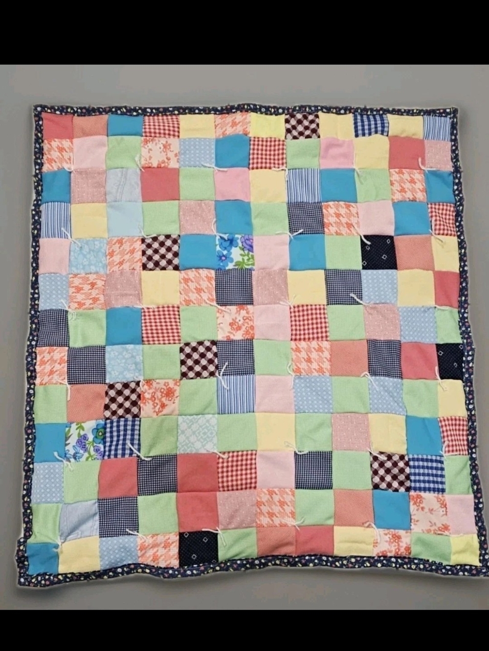 Baby Quilt Floral Backing 37x40 Hand Tied Patchwork